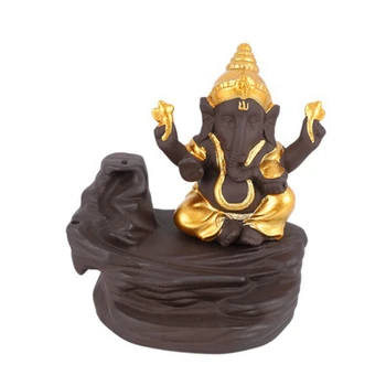  1 Adet Ganesha Geri Akış Tütsü Brülör Fil Tanrı Seramik Koni Buhurdan Ev Dekor Mutfak