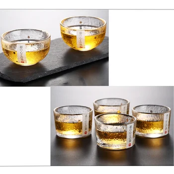  1 Adet Küçük çay fincanları Altın Cam Çay Kase Bardak Altın Jant Japon Tarzı El Çekiç Aksesuarları