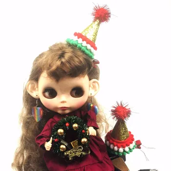  1 ADET Sevimli noel hediyesi kızlar için Noel Şapka Saç Klipleri blythe doll için licca bjd bebek aksesuarları saç tokası bebekler için