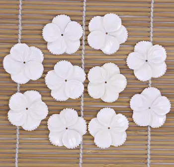  10 ADET 30mm Beyaz Kabuk Çiçek Oyma Doğal sedef Kabuk Gevşek Charm