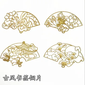  10 adet altın renk alaşım fan çiçek charm DIY hollow Çin rüzgar kolye headdress aksesuarları düğün takısı el yapımı