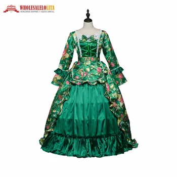  18th Yüzyıl Dönemi Elbise Victoria Prenses Elbise Yeşil Reenactment Uzun Parti Kostüm Tüm Boyut
