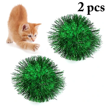  2 ADET Pet Sparkle Topu Oyuncak 5cm Anti Isırma Kaşmir Glitter Topu Kedi İnteraktif Oyuncak Köpek Eğitim Malzemeleri Yavru Köpek Çiğnemek Oyuncaklar