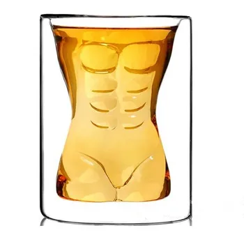  200ml Seksi Bayan Erkek Dayanıklı Çift Duvar viski bardağı şarap ruhları bira bardağı bardak Yaratıcı Erkek Kadın çıplak kokteyl cam kupa