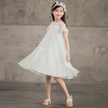  2021 Kız Elbise Yaz Prenses Elbise Zarif Beyaz Dantel Çocuklar Kızlar için Elbiseler 6 8 10 12 14 16 Yaşında Çocuk Giyim