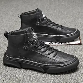 2021 Kış Yeni erkek Yüksek Top erkek ayakkabıları siyah ayakkabı Botları İş Elbiseleri Saf Siyah Gelgit Botları Erkekler İngiliz Tarzı Çizmeler Erkekler