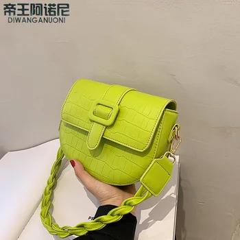  2021 Yaz Yeni Yeşil moda büyük el çantası Çanta Eyer Çantası Taş Doku PU Deri kadın Tasarımcı Çanta Lüks Marka omuzdan askili çanta