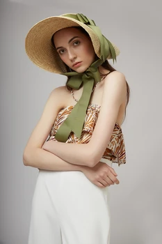  202203-yeşil şerit Avrupa modeli gösterisi tarzı yaz el yapımı saman rüzgar ağız eğlence plaj bayan kap kadın güneş şapkası