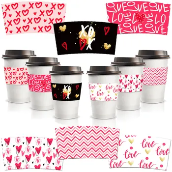  24 ADET sevgililer Günü Kahve Fincanı çay bardağı Kollu 6 Tasarımlar Tek Kullanımlık Kraft Kağıt