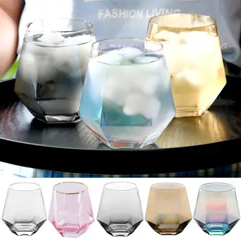  300ml Cam şarap bardakları süt kupası Renkli Kristal Cam Geometri Altıgen Bardak Phnom Penh Viski Bardağı XD23610