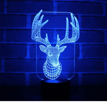 3D LED gece lambası geyik 7 renk ışık ile ev dekorasyon için lamba inanılmaz görselleştirme optik Illusion harika