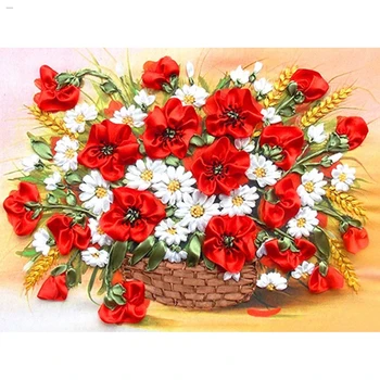  5D DİY Elmas Boyama Kırmızı Çiçek Tam Kare Taklidi Resim Elmas Nakış Çapraz Dikiş Mozaik Dekor Ev Hediye