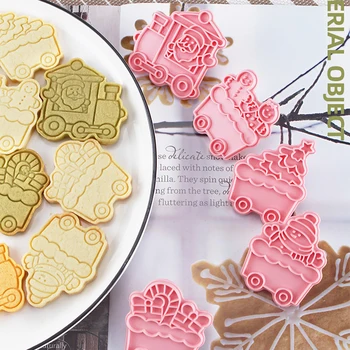  6 Adet / takım Noel Çerez Kesiciler Plastik 3D Karikatür Preslenebilir Bisküvi Kalıp Fondan kurabiye damgası Mutfak Pasta Pişirme Araçları