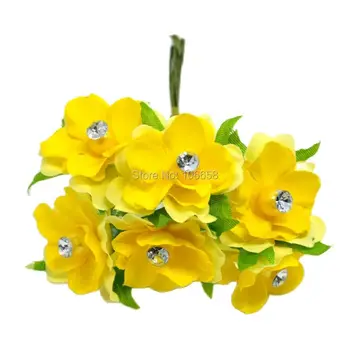  6 adet Yapay bez çiçek tel kök ile elmas Headwreaths için çiçek buketi tel kök hediye kutusu için birçok renk