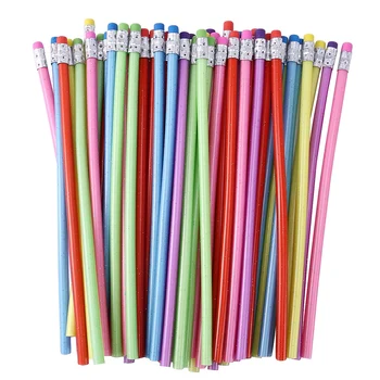  60 Adet Bükülebilir Kalem Esnek Bendy Yumuşak silgili kalemler, Renkli