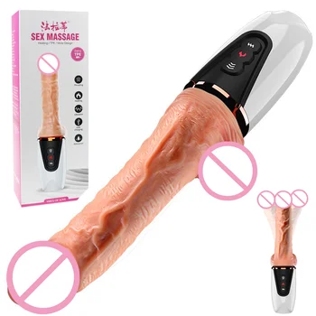  7 Hız teleskopik vibratör silikon yapay penis Mini seks makinesi Penis ısıtma fonksiyonu vajina mastürbasyon Seks oyuncakları kadınlar için