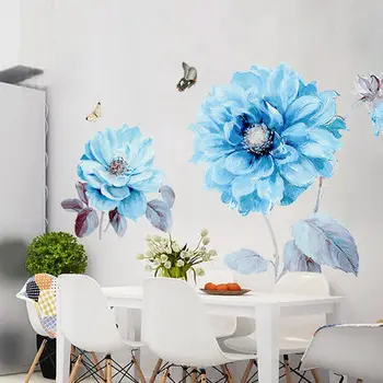  80 * 130 CM Romantik Mavi Çiçek 3D Wallpaer Duvar Sticker DIY Oturma Odası Beroom Modern Ev Dekor Posteri Duvar