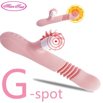  Adam Konumundan Dil Yalama Vibratör 10 Isıtma Hızlı yapay penis Teleskopik Dönüş Kadınlar İçin G spot Klitoris Uyarıcı Seks Oyuncak Vibratör 