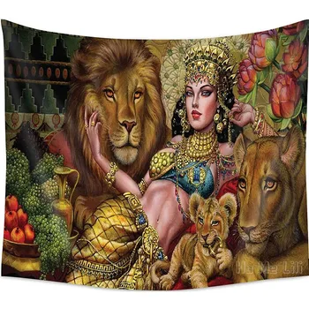  Afrika Kraliçe Mısır Bayan Asil Renkli Meyve Altın Takı Ve Üç Aslan duvar asılı dekorlar Yatak Odası Oturma Odası İçin Yurt