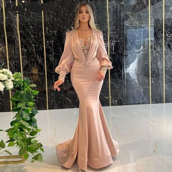  Allık Arapça Mermaid Akşam Elbise Muhteşem kristal boncuklar Uzun Kollu Kadınlar Örgün Pageant Parti Törenlerinde Gece Maxi Kıyafetler 2022