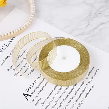  Altın Gümüş organze kurdele 20mm Glitter Metalik Şeritler Düğün Pastası Hediye Dekorasyon İçin DIY Zanaat Malzemeleri
