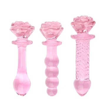  Anal Plug Pembe Cam Çiçek Şekli Kristal Butt Plug prostat masaj aleti Anal Seks Oyuncakları Mastürbasyon Erkekler Kadınlar İçin Yetişkin Ürünleri