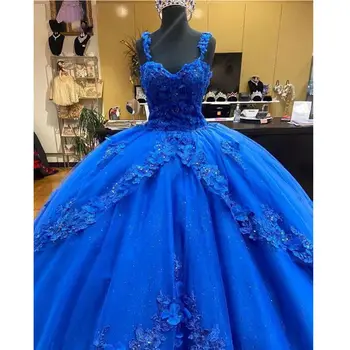  ANGELSBRIDE Kraliyet Mavi Quinceanera elbise Spagetti Sapanlar Balo Puf Korse Geri Kat Uzunluk Özel Tatlı 16 Artı Boyutu