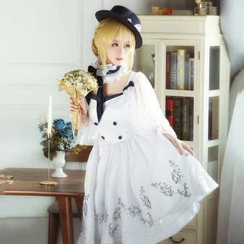  Anime FGO Kader Büyük Sipariş Ay Kız Arkadaşı Saber Arutoria Pendoragon Elbise Üniforma Kıyafet Cosplay Kostüm Fantezi Lolita Elbise