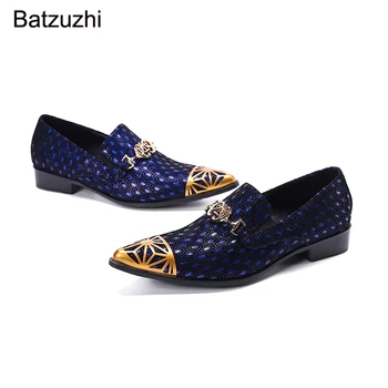  Batzuzh 2023 Yeni erkek ayakkabıları Moda Hakiki Deri Elbise Ayakkabı Erkekler Mavi Tüy Parti Düğün deri ayakkabı Erkekler için!