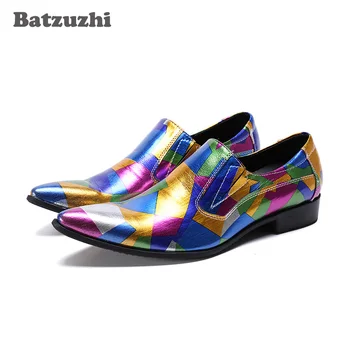 Batzuzhi İtalyan Tipi erkek ayakkabısı Sivri Burun Çok Renkli Resmi Deri Elbise Ayakkabı Erkekler Slip-on İş Parti ve Düğün Ayakkabı