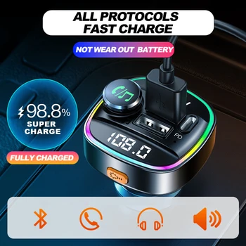  Bluetooth 5.0 Çift USB QC3. 0 20W araba şarjı FM Verici Adaptörü Hızlı Şarj Handsfree Stereo Mp3 Çalar renkli ışıklar