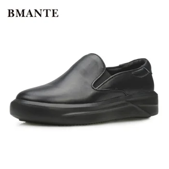  Bmante Hakiki Deri erkek ayakkabısı Slip-On Flats Yüksekliği Artan Kalın Alt Spor Ayakkabı Erkek Yetişkin Bahar Owen Eğitmenler Bot Ayakkabı