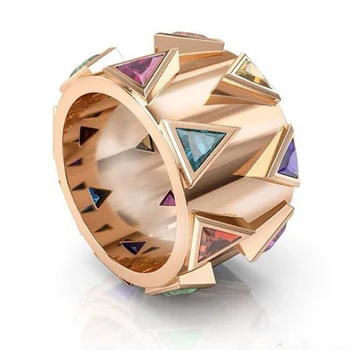  Bohemia Yaratıcı Üçgen Renkli Zirkon Nişan Yüzüğü AAA Avusturya Kristal Gelin Promise alyanslar Kadınlar Takı için