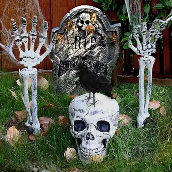  Cadılar bayramı gerçekçi kafatası insan el silah Cadılar Bayramı partisi ev bahçe çim dekorasyon perili ev korku sahne
