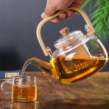  Cam çaydanlık bambu kolu kaldırma pot yüksek sıcaklık kalınlaşma Pu siyah çay haşlanmış kungfu çay seti cam sürahi WY815