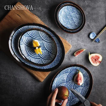  CHANSHOVA Çin Retro Tarzı El Yapımı Altında Sırlı Boyalı seramik tabak Oval yemek tabakları Tatlı Tepsi porselen tabaklar H232