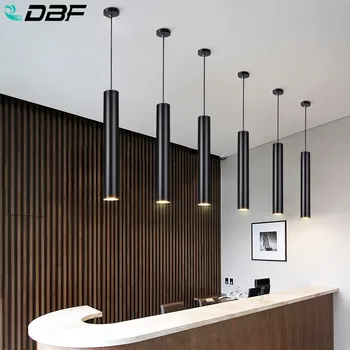  [DBF]İskandinav LED kolye ışık Uzun tüp Siyah kolye Lamba Ada Bar Sayacı Dükkanı Odası mutfak ışığı fikstür hanglamp armatür