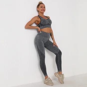  Dikişsiz Örme Seksi Kadın Spor Yelek Yüksek Bel Kalça Pantolon Spor Yoga Tayt Spor Takım Elbise Spor Spor yoga kıyafeti Seti