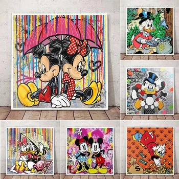 Disney Lüks Moda sanat tuval Boyama Mickey Mouse Donald Ördek Posterler Baskılar Duvar Sanatı Graffiti Karikatür Resimleri Ev Dekorasyonu