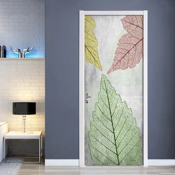  DIY Kapı Sticker PVC Su Geçirmez Kendinden yapışkanlı Taze Renkli Yapraklar Doku Duvar Kağıdı Posteri Oturma Odası Kapı Dekor Duvar Çıkartmaları