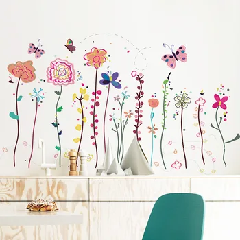  El-boyalı Renkli Çiçekler Kelebek Süpürgelik duvar çıkartmaları Anaokulu Arka Plan Duvar Dekorasyon Düzeni duvar Çıkartmaları