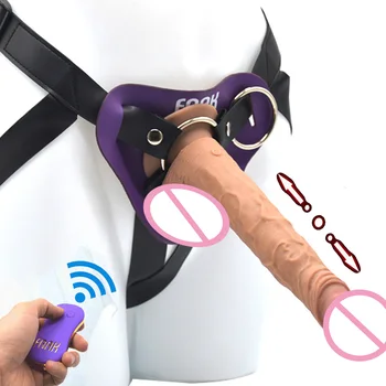 FAAK silikon gerçekçi penis uzaktan kumanda Titreşimli strapon yapay penis emme hakiki deri kayış vibratörler lezbiyen seks oyuncakları