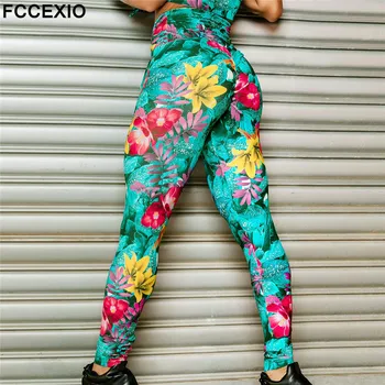  FCCEXIO Güzel Çiçekler 3D Baskı Kadın Pantolon Push Up Koşu Spor Tayt İnce Pantolon Kadın Rahat Pantolon Spor Legging