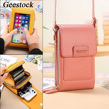  Geestock Kadın Dokunmatik Ekran Kadınlar ıçin Crossbody Çanta PU deri omuz çantası Cüzdan Basit Bayan Mini Telefon Çantalar Kadın Çanta