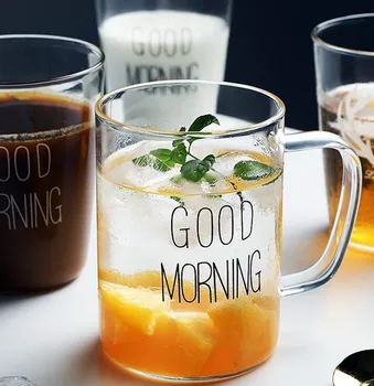  Günaydın Mektuplar baskı süt kahve kupa kahvaltı bardak ısıya dayanıklı uzun borosilikat cam kristal şeffaf kupa çift