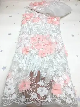  Güzel 3D nakış yumuşak iplik kumaş Nijeryalı kumaş dantel bayanlar akşam kıyafeti, parti elbise düğün elbisesi kumaş