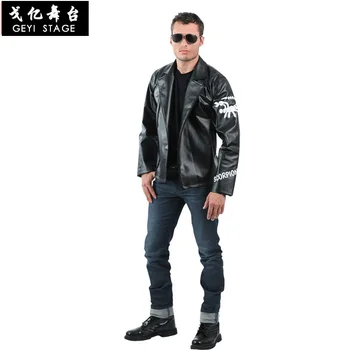  Harajuku Gotik Rock Şarkıcı Cosplay Kostüm Siyah PU Ceket Erkekler Kaya Punk Ağır Metal Kazak Streetwear için Parti