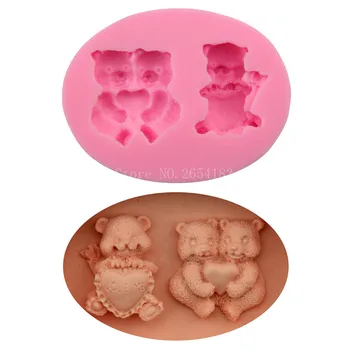  Hayvan Oyuncak Ayı Sevgililer Silikon Fondan Sabun 3D Kek Kalıbı Kek Jöle Şeker Şeker Dekorasyon Pişirme aracı Kalıpları FQ2204
