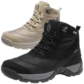  Holfredterse Açık Havada yürüyüş ayakkabıları erkek Nefes Yüksek Top Çizmeler Kış Taktik Savaş su geçirmez botlar A009 Siyah / Kahverengi