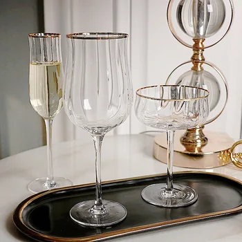  Iskandinav gözlük şarap cam kırmızı şarap şişesi ışık Lüks Lale dikey desen Kokteyl şampanya kadehi su bardağı içme kapları